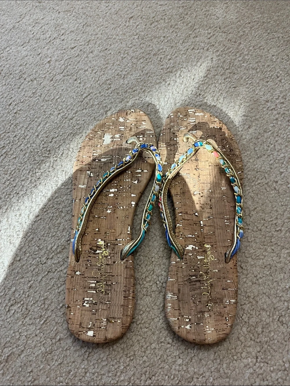 Women's Cork Flip Flops with Multicolor Braided Straps Lilly Pulitzer 7